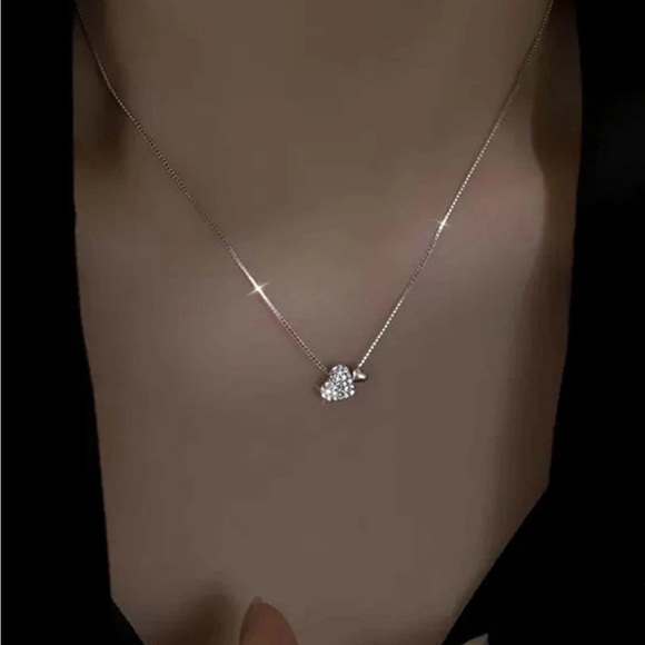 925 Sterling Silver Double Heart Pendent Necklace With Zirconia - Picture 12 of 12
